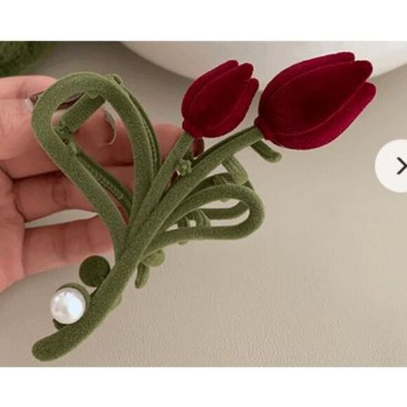 NWOT Velvet Tulip & Pearl Hair Claws Clip - 4" long - Picture 5 of 6